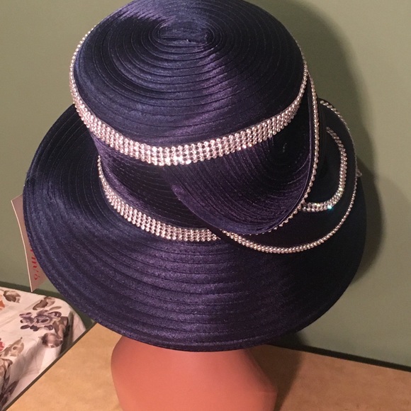 STUNNING NEW CHARM NY Navy Blue CHURCH HAT DERBY - Picture 3 of 6